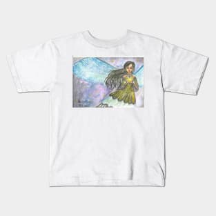 Fairy of stars - A magical fairy with feathers illustration  inspired by the night sky Kids T-Shirt